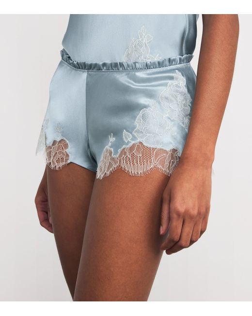 Carine Gilson Blue Silk Lace-Trim Shorts