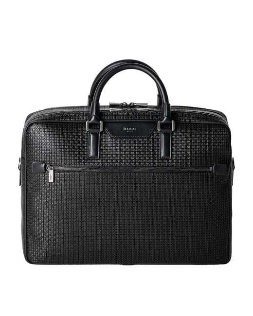 Serapian Black Coated Canvas-Leather Briefcase for men