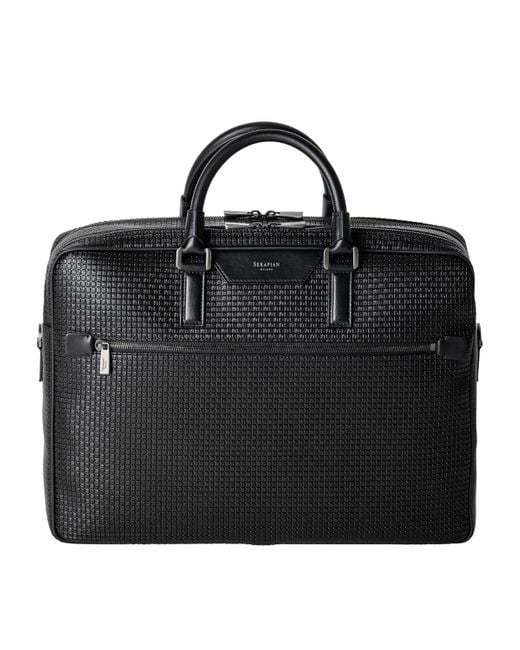 Serapian Black Coated Canvas-Leather Briefcase for men