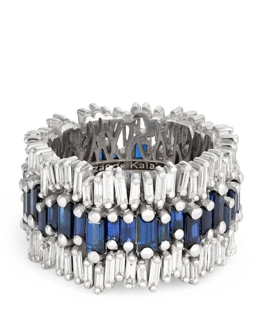 Suzanne Kalan Metallic Diamond And Sapphire Triple Stack Eternity Band