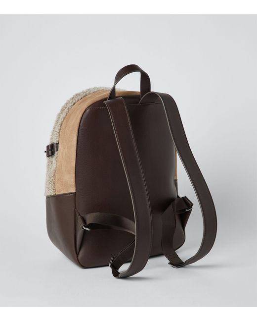 Brunello Cucinelli Metallic Curly Shearling And Leather Backpack