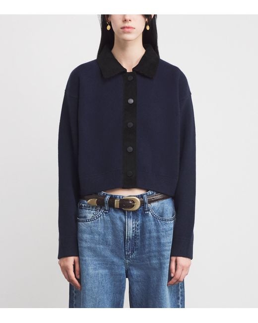 Claudie Pierlot Blue Corduroy-Collar Cardigan