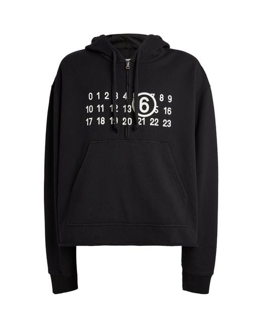 MM6 by Maison Martin Margiela Black Cotton Quarter-zip Cropped Hoodie for men