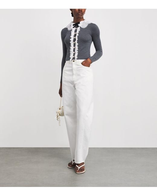 Self-Portrait Blue Wool Lace-Collar Cardigan
