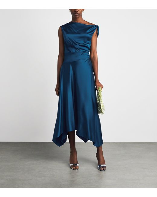 Staud Blue Silk Portia Midi Dress