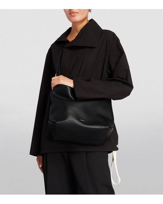 Jil Sander Black Medium Leather Folded Tote Bag