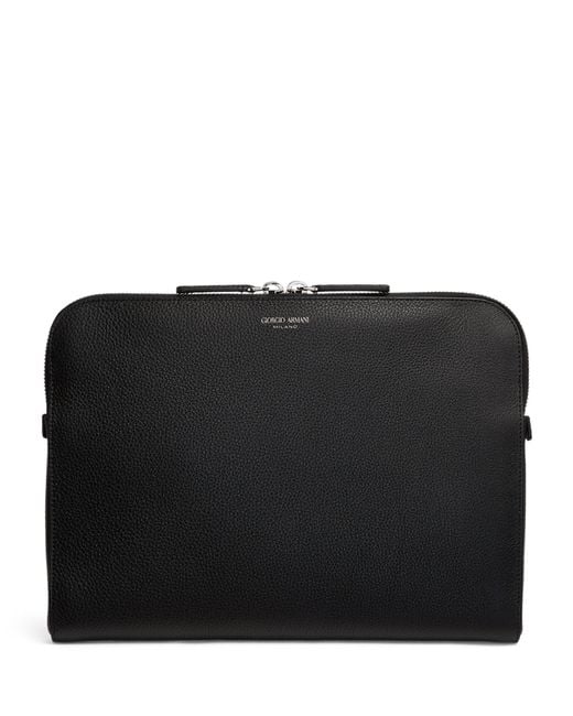 Giorgio Armani Black Calfskin Laptop Case for men