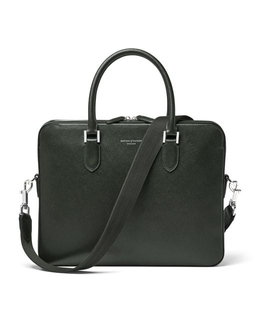 Aspinal Black Leather Mount Street Briefcase Bag for men