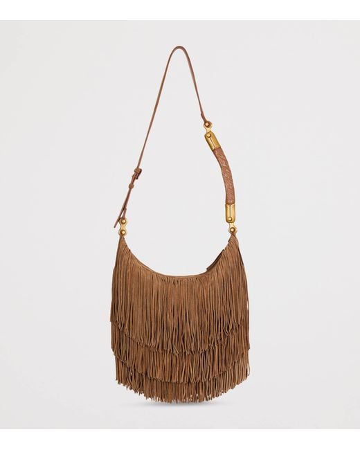 Balmain Brown Suede Fringe Ébène Shoulder Bag