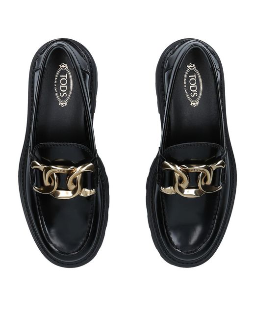 Tod's Black Leather Lug-Sole Loafers