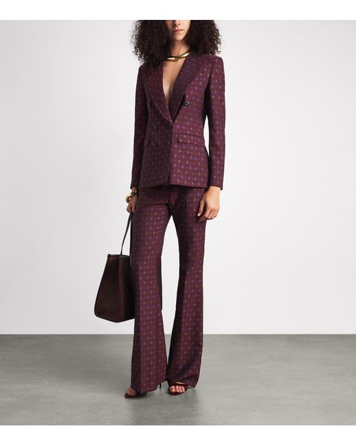 Etro Purple Wool-Cotton Floral Flared Trousers