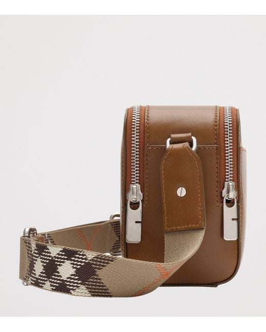 Burberry Brown Leather Check Pop Cross-Body Bag for men