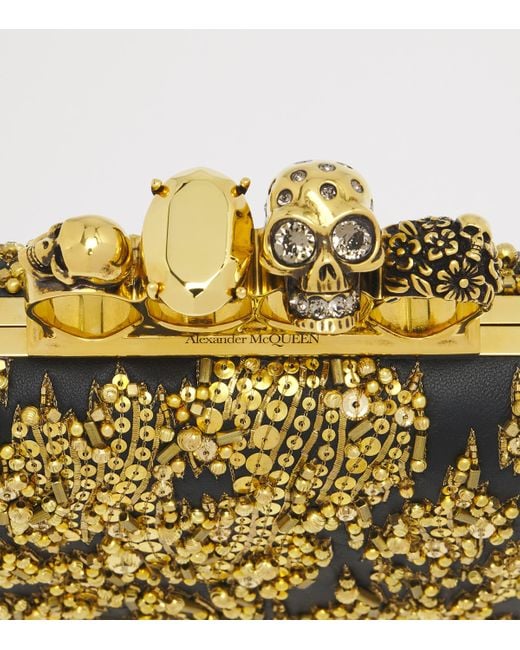 Alexander McQueen Metallic Embellished Skull Knuckle Clutch Bag