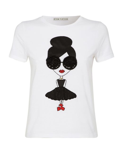 Alice + Olivia White Stace Face Cotton T-shirt