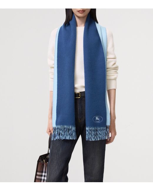 Burberry Blue Cashmere Reversible Knight Scarf