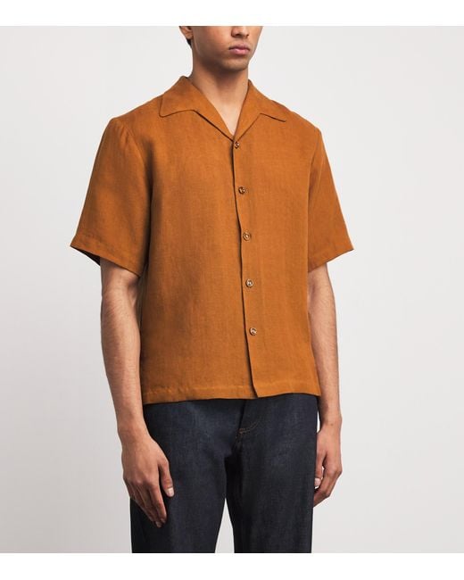Sandro Brown Linen Short-Sleeve Shirt for men