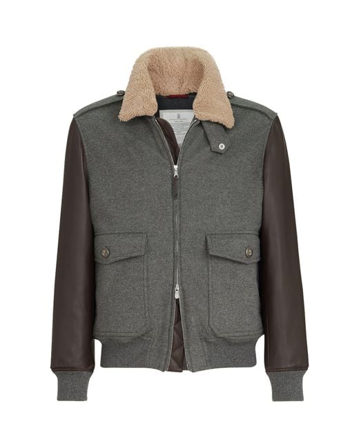 Brunello Cucinelli Gray Cashmere Bomber Jacket for men