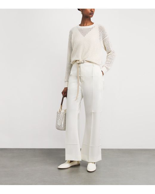 Eleventy White Silk Open-Knit Sweater