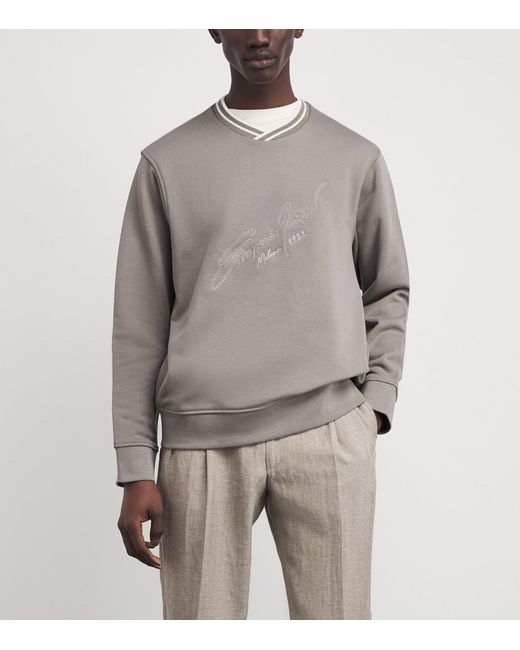 Emporio Armani Gray Cotton Embroidered Logo Sweatshirt for men