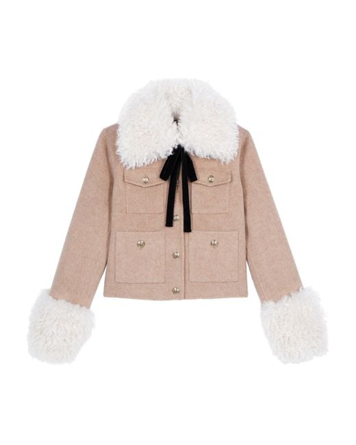 The Kooples Natural Faux-Fur-Trim Jacket