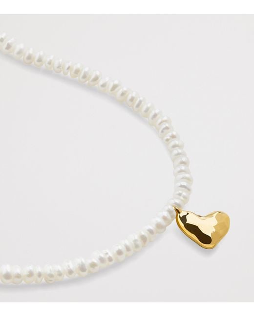 Monica Vinader White Mini Vermeil And Pearl Heart Necklace