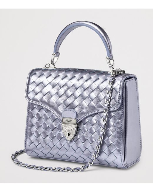 Aspinal White Midi Metallic Leather Mayfair Bag