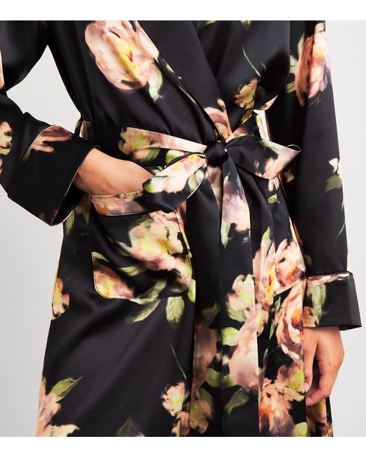 Harrods Black Silk Midnight Rose Night Robe