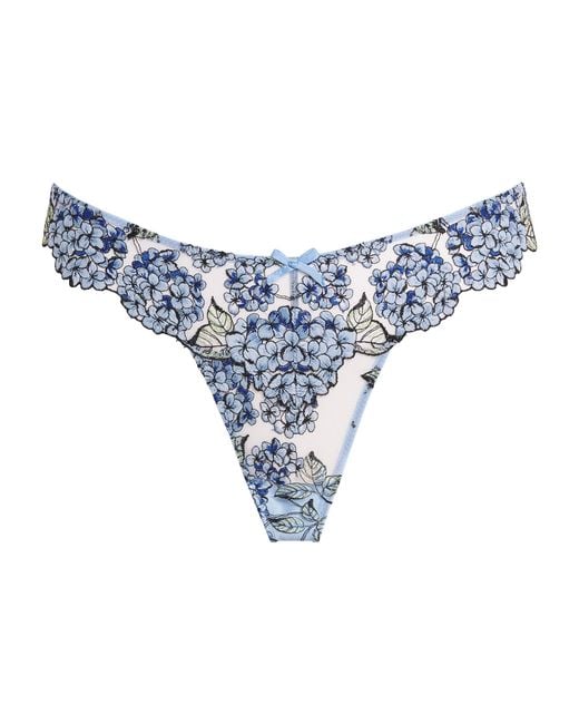 Fleur du Mal Blue Embroidered Hydrangea Thong