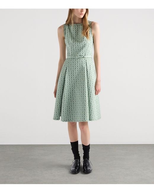 Prada Green Duchess Satin Floral Midi Dress