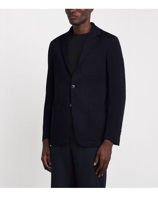Canali Blue Wool Jersey Knit Blazer for men