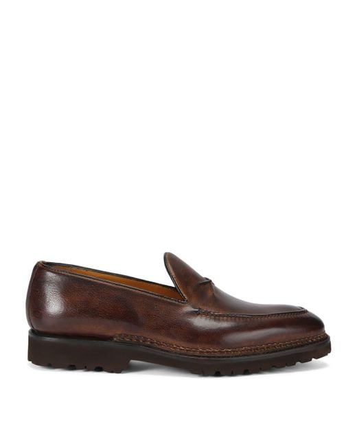 Bontoni Brown Leather De Bustis Loafers for men