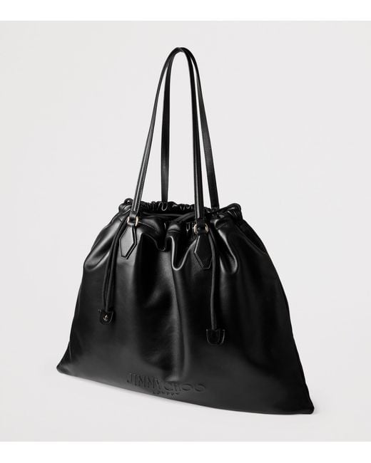 Jimmy Choo Black Large Leather Drawstring Tote Bag