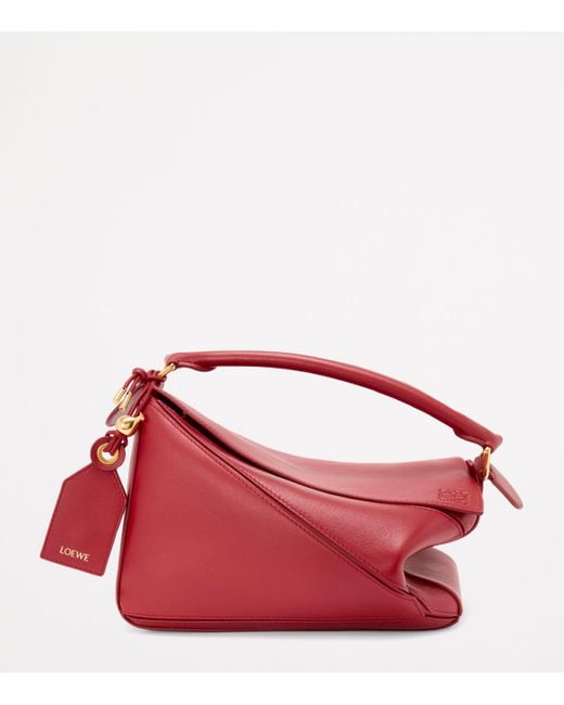 Loewe Red Small Leather Featherlight Puzzle Top-Handle Bag