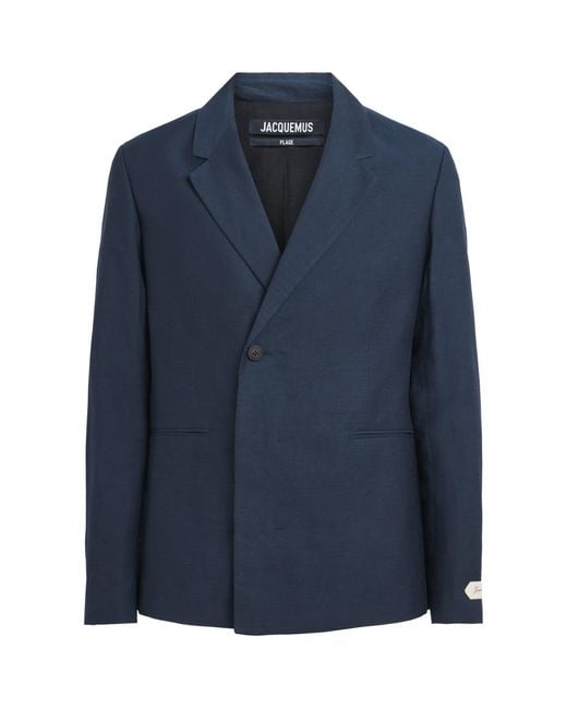 Jacquemus Blue Linen-Blend Melo Blazer for men