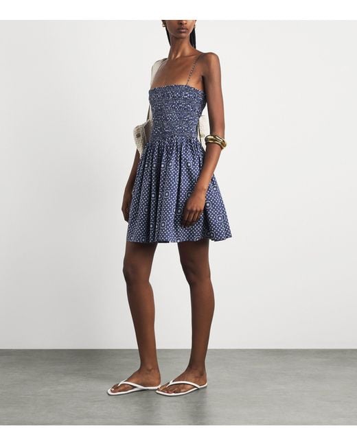 Matteau Blue Cotton Shirred Mini Dress