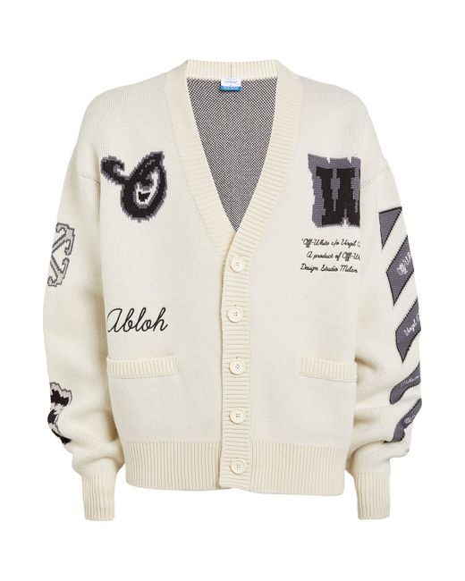 Off-White c/o Virgil Abloh White Wool-cotton Jacquard Varsity Cardigan for men