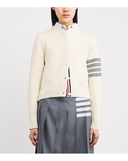 Thom Browne White Wool Hector 4-Bar Cardigan