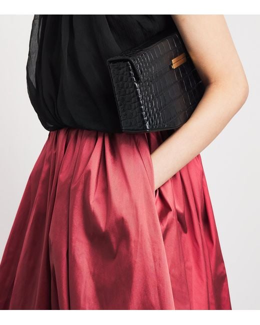 Abadia Red Elodie Pleated Midi Skirt