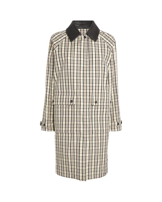 Yves Salomon White Cotton Leather-Trim Check Trench Coat