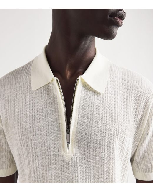 Emporio Armani White Cotton Quarter-Zip Polo T-Shirt for men