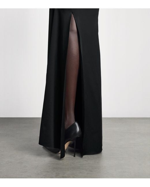 Victoria Beckham Black Gathered Shoulder Drape Long-Sleeve Gown
