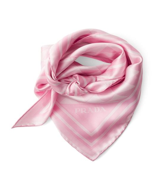 Prada Pink Silk Printed Triangle Scarf