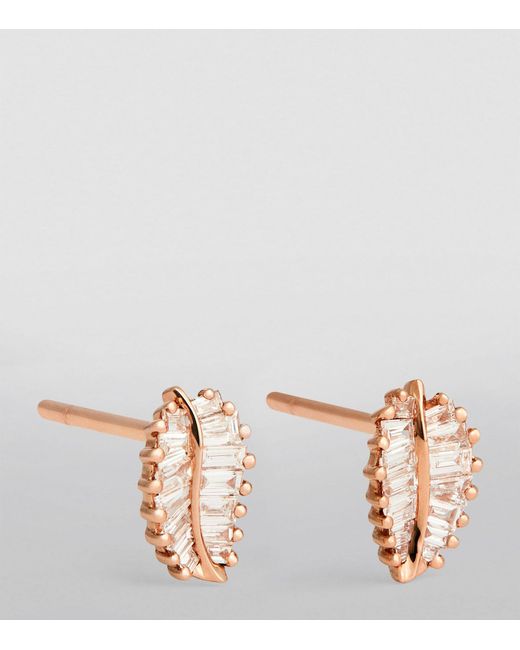 Anita Ko Metallic Rose Gold And Diamond Palm Leaf Stud Earrings