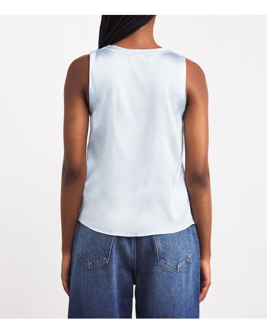 Maje Blue Silk-Blend Tank Top
