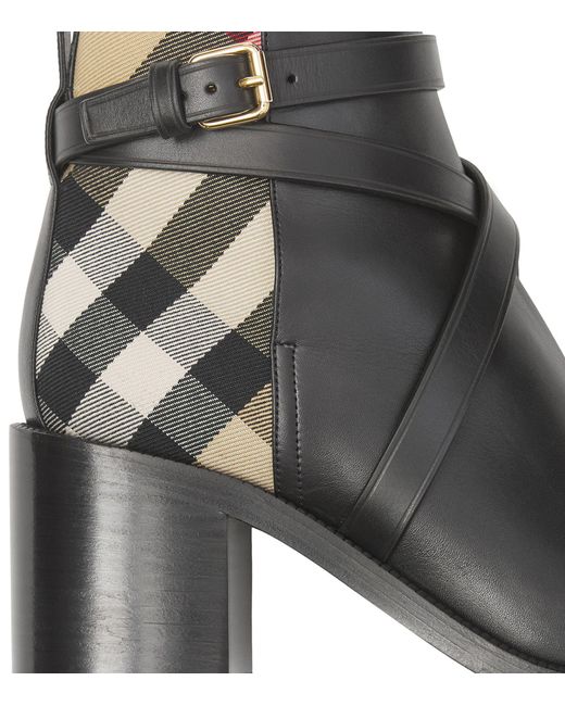 Burberry Black Pryle House Check & Leather Ankle Boots