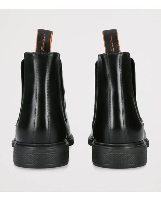 Santoni Black Leather Easy-On Chelsea Boots for men