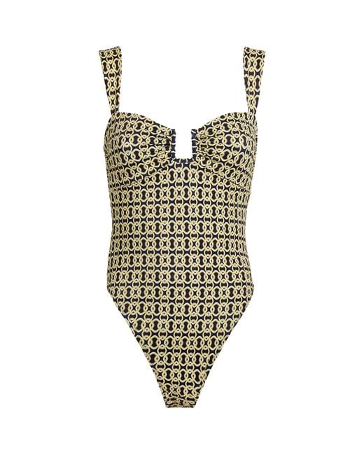 Away That Day White Geometric Print Cannes Swimsuit