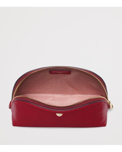 Aspinal Red Small Grained Leather Cosmetics Case