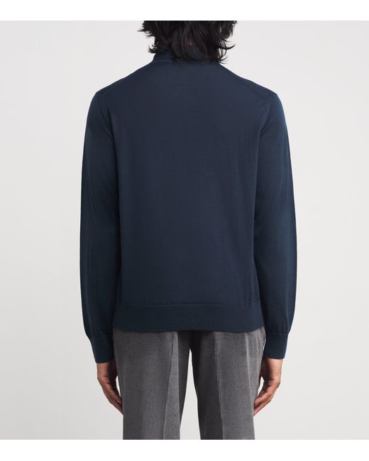Corneliani Blue Virgin Wool Quarter-Zip Polo Sweater for men