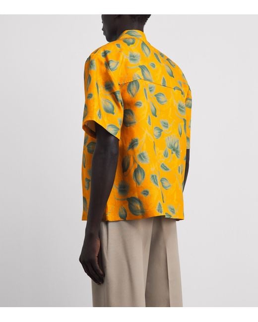 Séfr Yellow Linen Leaf Print Dayot Shirt for men